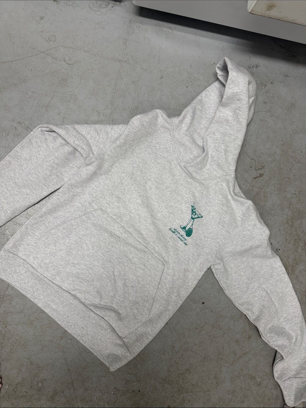Heather Gray Hoodie with Small Teal Graphic XS New With Tags - Eleven Eleven